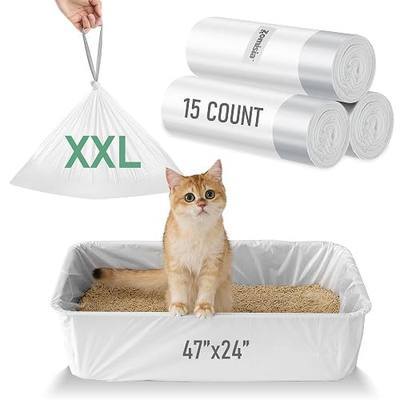 ZOMISIA Cat Litter Box Liner XXL - 15 Count 47" x 24" Jumbo Litter Bags | Cat Litter Pan Liners with Drawstring, Extra Thick, Tear Resistant Heavy Duty, Easy Clean up for Litter Tray, Unscented