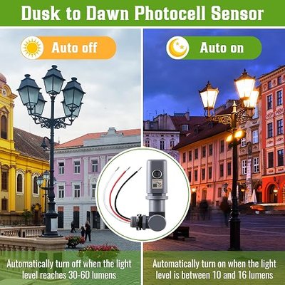 Photocell Sensor for Outdoor Light, 120-277VAC Swivel PhotoCell(1 Pack) | 50/60Hz PhotoCell Sensor, IP54 Waterproof, Dusk to Dawn Sensor Photoelectric for High Power Loads in Commercial or Industrial