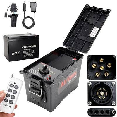 Trailer Light Tester Box with 12V 12Ah Battery,Remote Control Function with 98 FT Range, 7-Way Flat (Spade) Pin,6-Way Round Pin,4/5-Pin Connectors,IPX8 Waterproof Case,2-Year Warrnaty
