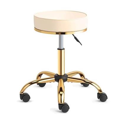 OmySalon Rolling Stool with Wheels, Vanity Salon Massage Roller Stool, Swivel Spa Chair Height Adjustable, Hair Stylist Chair for Beauty Salon Bar Tattoo Home, White Luxury
