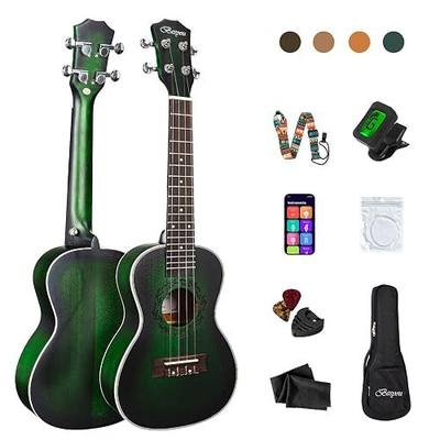 23 inches Ukulele Uku Beginner Kids and Adult Student Travel Wooden Concert Mahogany Ukelele Kits with Tuner Gig Bag Strap Carbon Nylon String Picks Cloth Gift Choice (Green)