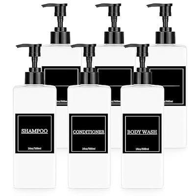 Tanlade 6 Pcs Shampoo and Conditioner Dispenser Bottles 16oz Modern Shower Soap Bottles with Pump, Labels and Marker Pen Easy to Refill Body Wash Dispensers for Home Bathroom Decoration (White)