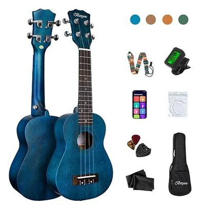 21 Inches Ukulele Beginner Kids and Adult Student Travel Wooden Soprano Mahogany Ukelele Kits with Tuner Gig Bag Strap Carbon Nylon String Picks Cloth Gift Choice (Blue)