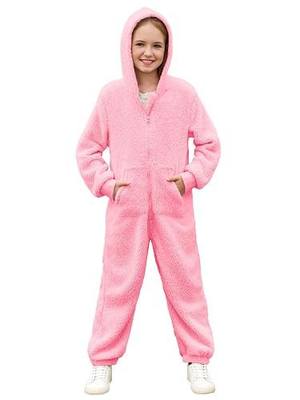 rrhss Girls Fleece Onesie Pajamas Zip Up Hooded Blanket Sleeper | with Pockets
