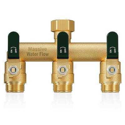 3 Way Hose Splitter, Heavy Duty Full Flow Garden Water Hose Bib Spigot Splitter, Brass Rust and Freeze Resistant Outdoor Faucet Splitter, T Adapter Connector with 3/4 - Inch GHT Thread (Green)