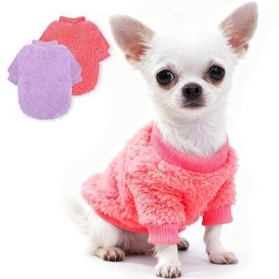 Dog Sweaters for Small Dogs, Winter Fleece Puppy Sweater for Chihuahua Yorkie Teacup Tiny Dogs Boy Girl Kitten(1-3lbs), XXS Dog Clothes 2 Pack Purple + Pink