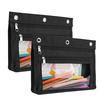 Mr. Pen- Expandable Zipper Pencil Pouch for 3 Ring Binder, 2 Pack, Black | 1" Expansion, Large Capacity, Waterproof Binder Pouch with Dual Zippers & Clear Window for School & Office Supplies