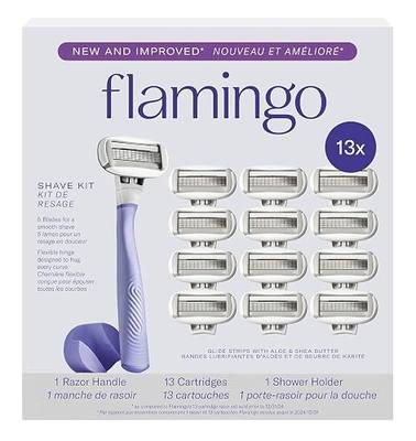 Flamingo Razors for Women, 1 Women's Razor Handle (Lilac), 13 Razor Five-Blade Refills, and 1 Shower Holder