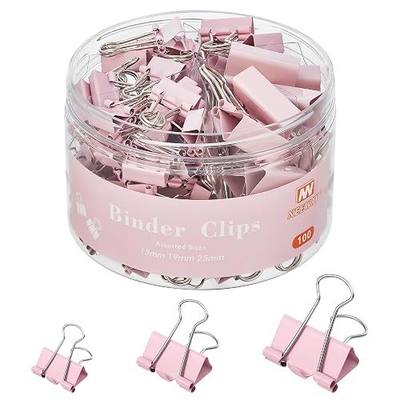 NEEWAY 100 Count Binder Clips Assorted Sizes, Paper Binder Clips (0.6inch 0.75inch 1inch), Metal Paper Clamps for Office and Home (Pink)