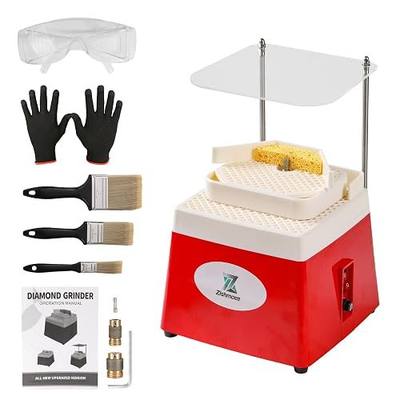 2026 Upgrade Stained Glass Grinder Kit 4200r/min with 2-Level Grinding Table & 5-Piece Diamond Bits Set (5/8"+1"+3 Sizes), 65W 110V Portable DIY Tool for Glass/Ceramics/Crafts (Red