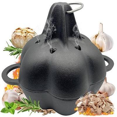Garlic Roaster & Smoker Box for Grill Oven, All-Season Cast Iron Steamer Pot, Perfect for Oven and BBQ, for Smoky, Flavorful Vegetables, Meats or Wood Chips, Garlic Potato Cooker