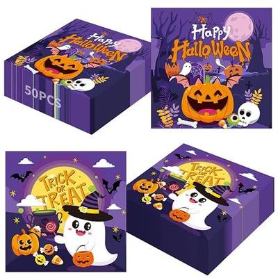 50 Pcs Halloween Napkins - 6.5Inch Disposable Happy Halloween Paper Napkins, Trick or Treat Pumpkin Ghost Cocktail Dinnerware Set for Helloween Party Decorations Tableware Supplies Table Decor Favors