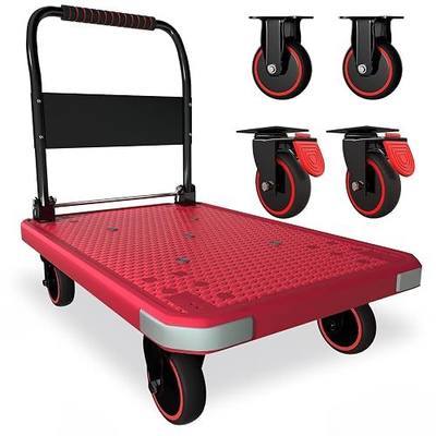 WUD Foldable Hand-Push Platform Truck with Brake, 360-Degree Swivel Wheels, 35.4”L x 23.6”W, 880 lb Load Capacity, Suitable for Luggage, Travel, Moving, Shopping, Office, Home Garden, Magenta