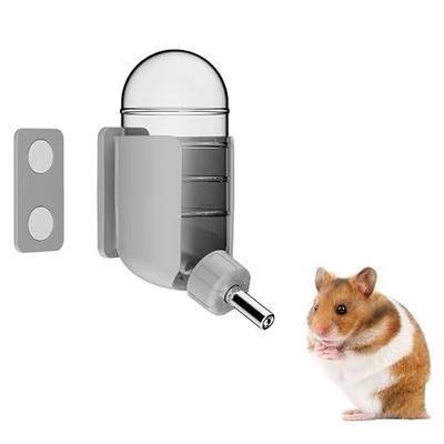 Hamster Water Bottle with Magnetic Holder, Freestanding Water Bottle for Glass Tanks, Suitable for Syrian Dwarf Hamsters Gerbils Mice Rats Degus (Grey, 4 oz (Magnetic-Mounted))