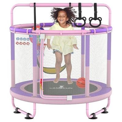 LANGXUN 60" Trampoline for Kids, 5ft Toddler Mini 6-in-1 Trampoline Indoor Outdoor with Swing, Basketball Hoop, Dart Board, Rings, Christmas Toys Birthday Gifts for Girls Boys