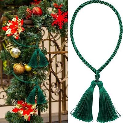 Zhengmy 15 Pcs 24 Inch Christmas Garland Ties with Tassels Decorative Twist Tie for Banister Reusable Flexible Twist Tie for Garland Fireplace Staircase Banister Home Xmas Holiday Decorations (Green)