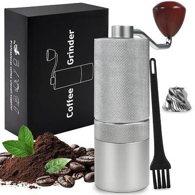 Manual Coffee Grinder Gift Box Detachable Stainless Steel Conical Burr Aluminum Coffee Bean Grinder with 25 Grinding Settings Cleaning Brush Grindable Espresso Moka Pot for Camping Silver