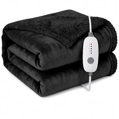 Electric Heated Blanket Twin Size 62"x84" - 5 Heat & 10H Auto-Off, Microplush Flannel & Sherpa, Same Color Both Sides, Machine Washable, Overheat Protection, Gifts for Home/Bedroom/Sofa, Black