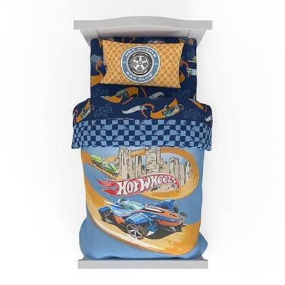 Hot Wheels Race Track 4 Piece Toddler Bed Set – Super Soft & Cozy Reversible Microfiber Comforter and Sheets (Officially Licensed Product) by Franco
