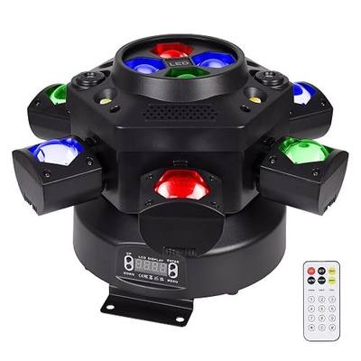 Moving Head DJ Lights 150W RGBW, 6-Arm Party Stage Light with Remote | 150W RGBW 6-arm beams, DMX-512 & sound-activated, quiet motor, sharp beam through haze/fog, home party & small-venue DJ use
