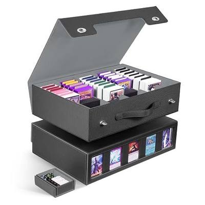 ZLCA Trading Card Storage Box 5-Row with Handle, MTG Storage Box | Holds 3900+ Cards with Commander Display, Top Loaders Organizer Case for TCG PTCG Sport Card(Black)