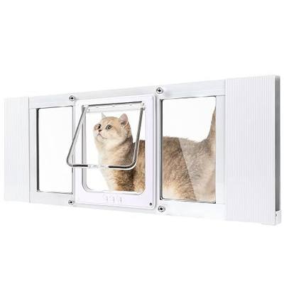 【Thickened Aluminum Alloy】Cat Door For Window,3min No-Damage Install, Fit 27-32" Width Windows,No Drilling Required Cat Window Door Insert,Aluminum Frame Pet Door For Window,4 Lock Mode Control Access