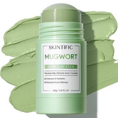 SKINTIFIC Mugwort Clay Stick Face Mask with Centella & Salicylic Acid | Redness Soothing and Breakout Control with Gentle Exfoliating, Balanced Purifying Wash-Off Facial Mud Mask
