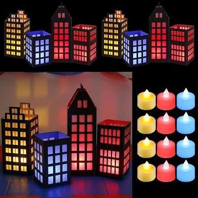 Rossesay 12 Pcs Hero Themed Party Centerpieces for Table Skyscraper 3D City Paper Boxes Skyline Buildings with Red Blue Yellow Light for Hero Themed Birthday Party Decor