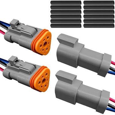 2Pack 3-Pin Waterproof DT Connectors with 16AWG Wires & Heat Shrink Tubes - Ideal for Automotive/Outdoor Electrical Connections