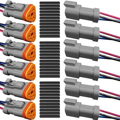 6Pack 3-Pin Waterproof DT Connectors with 16AWG Wires & Heat Shrink Tubes - Ideal for Automotive/Outdoor Electrical Connections