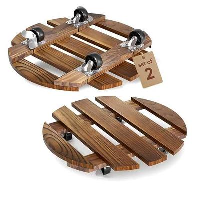 2 Pack 12 IN Wood Plant Caddy, 360 Lock Wheels Indoor Outdoor Heavy Stand | 360 Lockable Casters, 240 lbs Load, 12IN Carbon Wood Tray, Ventilated Slats, Fully Pre-assembled for Planters & Storage