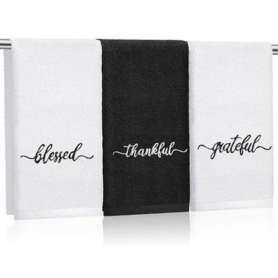 SmoothNovelty 3 Pcs Thanksgiving Black and White Fingertip Towels 100% Cotton Fall Farmhouse Bathroom Hand Towels 12 x 18 in Decorative Embroidery Blessed Thankful Grateful for Gift Home Decor