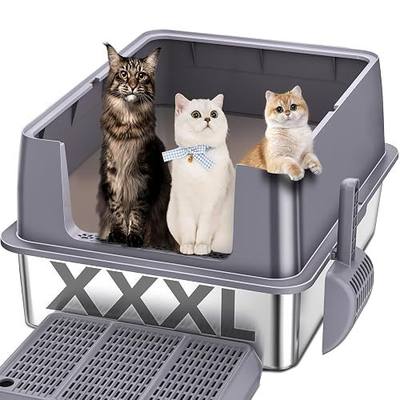 Stainless Steel Litter Box , 28"L*20"W*12"H XXL Extra Large Litter Boxes with lid ,Metal Litter Box with Hight Sides for Big Cats& Multiple Cats,Never Absorbs Odors, Anti-Urine Leakage, Easy Cleaning