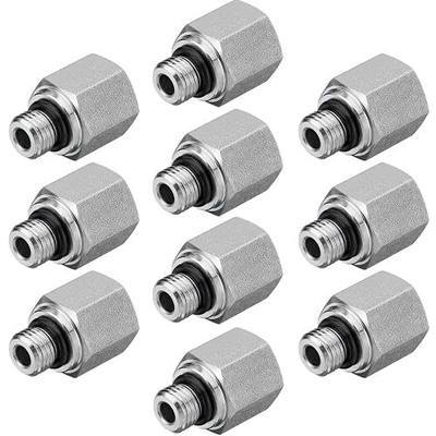Hydraulic Adapter Fittings: #4 SAE/ORB Male x 1/4" NPTF Female | 10 Pack, Straight Tube Hydraulic Connectors with Protection Cover - 6405-04-04