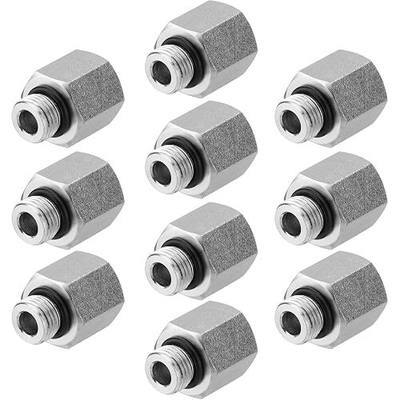 Hydraulic Adapter Fittings: #6 SAE/ORB Male x 3/8" NPTF Female | 10 Pack, Straight Tube Hydraulic Connectors with Protection Cover - 6405-06-06