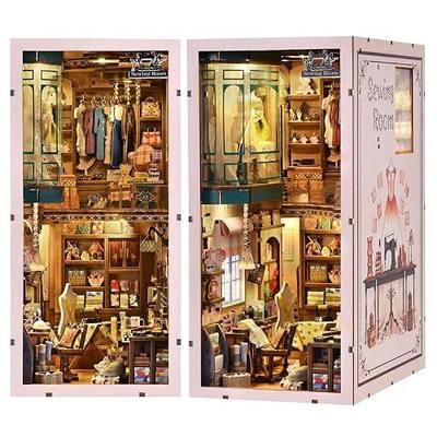 fifijoy Book Nook Kit - Sewing Room DIY Miniature House Dollhouse Kit for Adults and Teens, Booknook Tiny House Bookshelf Decor 3D Wooden Puzzle, Gifts for Family and Friends