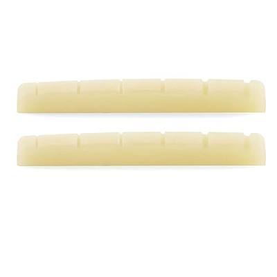 Musiclily Pro 40.5x3x5mm Flat Bottom Slotted Bone Nut for 6 String Squier Affinity Strat Tele Style Electric Guitar, Unbleached (Set of 2)