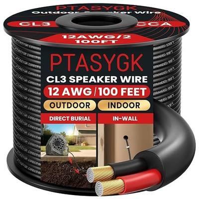 12 Gauge Outdoor Speaker Wire 100ft CL3 Direct Burial CCA Cable | CL2 Rated, 2 Conductor Stranded Core, UV and Weather Resistant, No Conduit Needed Underground, Garden Patio Pool Audio