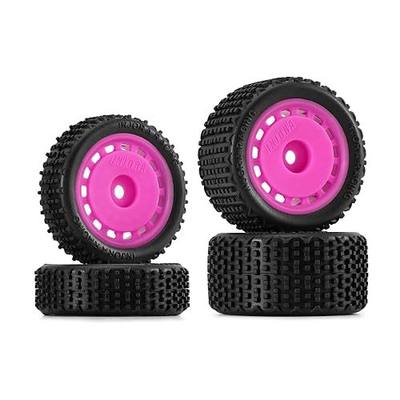 INJORA Pre-Mounted Pin Buggy Tires & Wheels for 1/24 Losi Micro-B, 4pcs(Magenta)
