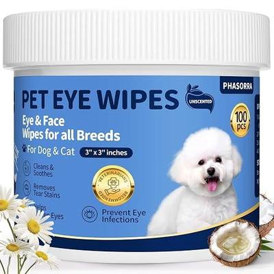 Hypoallergenic Eye Paw Face Wipes, Tear Stain Remover, Dog Eye Infection Treatment, Lick-Safe Soothing & Moisturizing & Gentle, Eye Debris, Discharge, Mucus - 100pcs