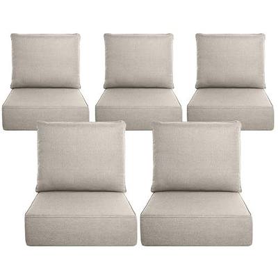 Belord Luxury 6" Thick Outdoor Cushion 5 Set - 24 x24 Inch 28D Sponge Filling Fade-Resistant Chair Cushion, Spill Proof Removable Patio Furniture Replacement Cushion for Sofa Bench Swing - Beige
