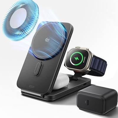 ESR 3 in 1 Charging Station, Qi2.2 Certified for iPhone 17/16 with iOS 26 | 25W Foldable Wireless Charger Stand w/Cryoboost,Phone Cooling Fast Charging Dock,for AirPods & Apple Watch,50W Adapter, Black