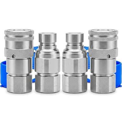 1/2'' NPT Flat Face Hydraulic Quick Connect Couplers/Couplings Set w/Dust Caps ISO 16028 Standard, Skid Steer Bobcat 1/2 Body Quick Disconnect 2Set