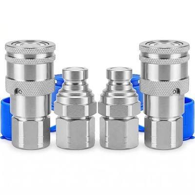 1/4'' NPT Flat Face Hydraulic Quick Connect Couplers/Couplings Set w/Dust Caps ISO 16028 Standard, Skid Steer Bobcat 1/4 Body Quick Disconnect 2Set