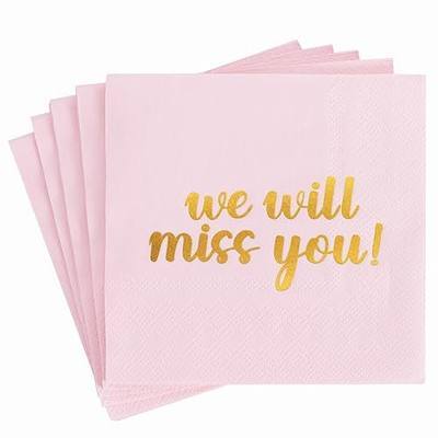 Vuzvuv 50 Pack We Will Miss You Cocktail Napkins - Farewell Party Decorations for Coworkers Leaving, Retirement,Graduation, Military Goodluck & Moving Celebrations(5" Folded 2 Ply-Pink)