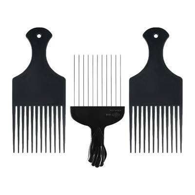 3 Pack Plastic & Metal Hair Pick Comb Set for Curly & Afro Hair – Detangling & Styling for Men & Women – Includes 2 Plastic Picks and 1 Stainless Steel Metal Pick