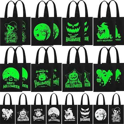 SilTriangle 24 Pack Luminous Halloween Non Woven Tote Bags, 7.9 x 9.8 in Light up Trick or Treat Goodies Bags, Reusable Halloween Candy Gift Tote with Handles for Party Favor Supplies(Classic Style)