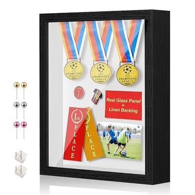 11x14 Shadow Box Display Case Picture Frame with Soft Linen Back Real Glass Panel, Large Deep Black Shadow Box 11x14 for Flowers Medal Display Case Jersey pet Graduation Memorabilia Crafts Photos