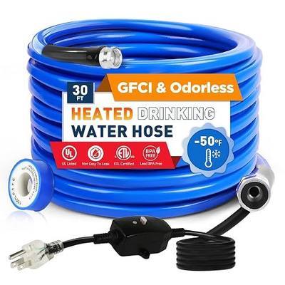 30FT(10-50FT) Heated Water Hose for Rv,-50°F-46°C Heated Hose with Leakage Protection,Heated Garden Hose for 5/8" Inner,Self-Regulating Hose Water Heater with 3/4" NH Fittings(1pcs)