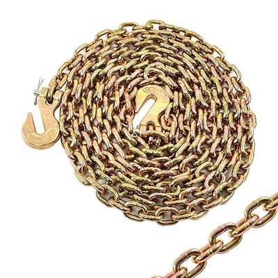 Heavy Duty G80 Transport Binder Chain 1/4'' Inch x 12 Feet,Tow Chain with G70 Clevis Grab Hooks,3300 lbs Safe Working Load Logging for Transporting, Towing(1/4'' x 12FT Yellow).